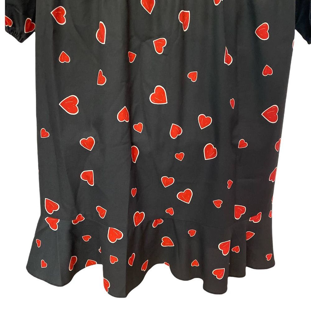 Hutch Heart Print Knee Length Fit & Flare Black Office Party Matte Satin Dress - Picture 9 of 12
